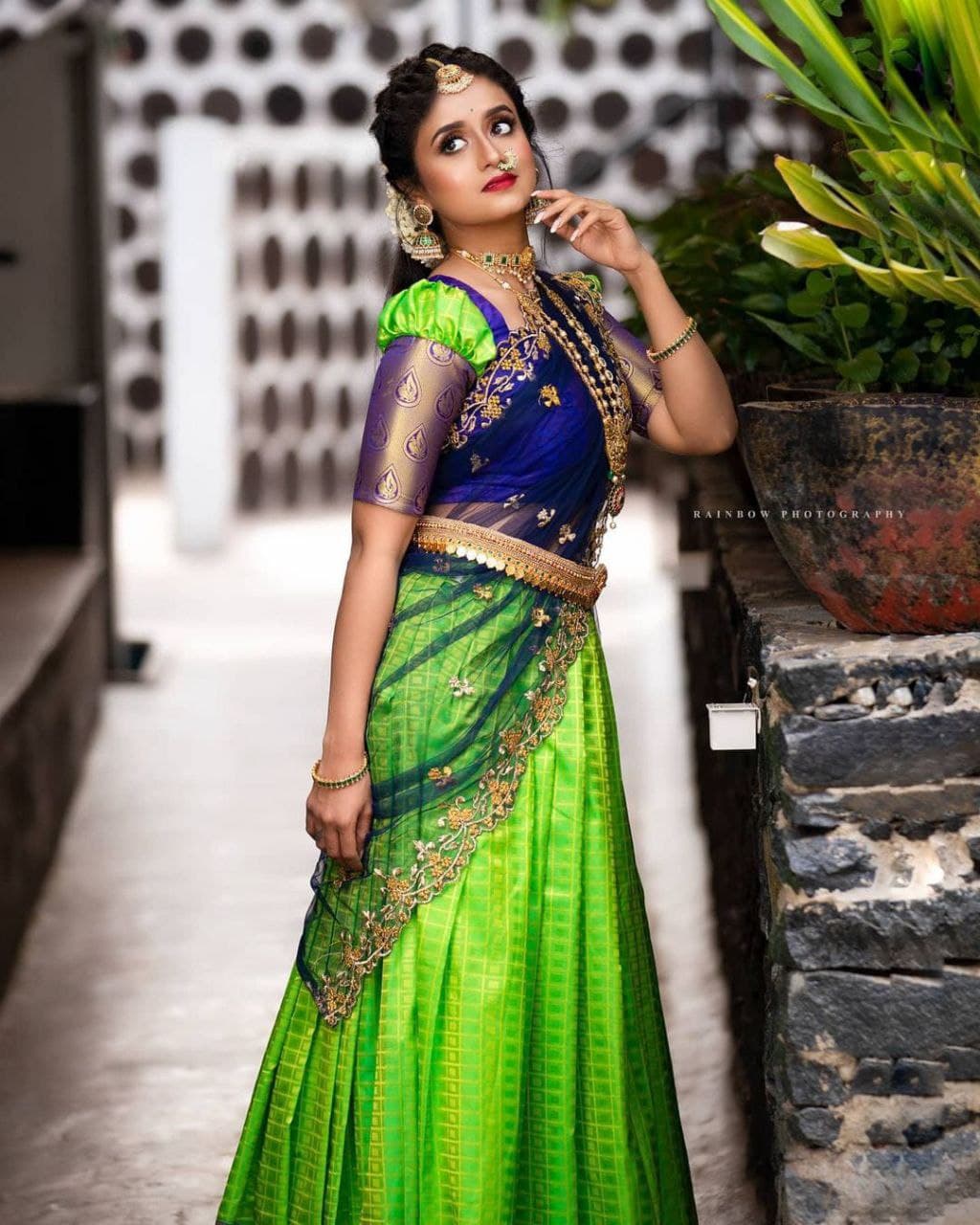 Pattu Half Saree | Langa Dhavani designs for girls